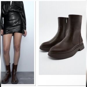 Zara leather brown boots